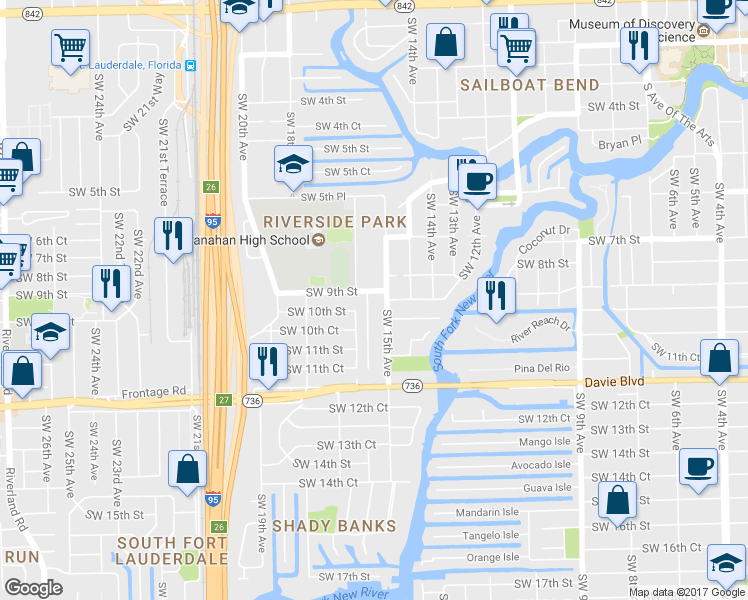 map of restaurants, bars, coffee shops, grocery stores, and more near 903 Southwest 15th Avenue in Fort Lauderdale