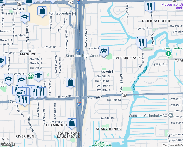 map of restaurants, bars, coffee shops, grocery stores, and more near 1820 Southwest 9th Street in Fort Lauderdale