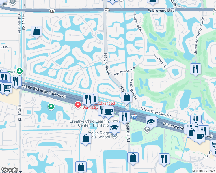 map of restaurants, bars, coffee shops, grocery stores, and more near 10221 Key Plum Street in Plantation