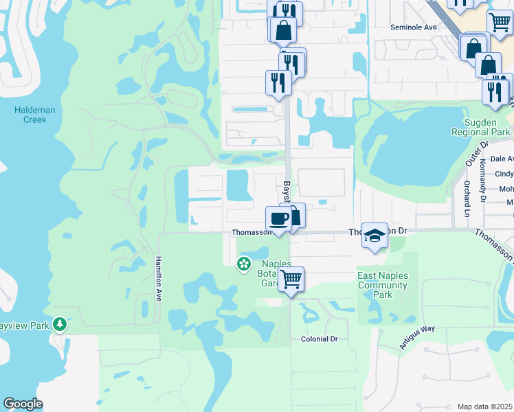 map of restaurants, bars, coffee shops, grocery stores, and more near 4580 Bayshore Drive in Naples
