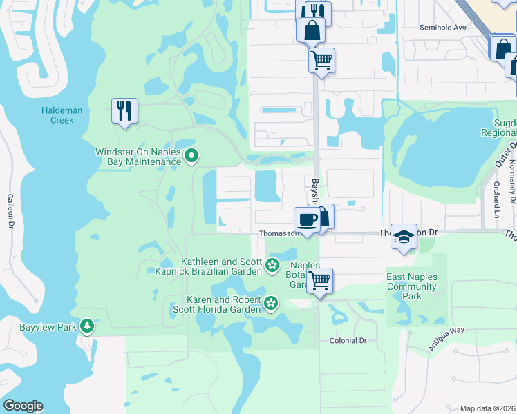 map of restaurants, bars, coffee shops, grocery stores, and more near 2480 Florida Avenue in Naples