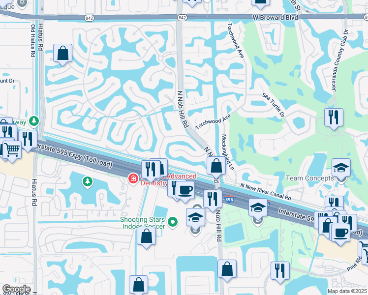 map of restaurants, bars, coffee shops, grocery stores, and more near 10221 Key Plum Street in Plantation
