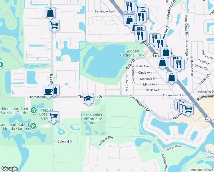 map of restaurants, bars, coffee shops, grocery stores, and more near 4605 Alladin Lane in Naples