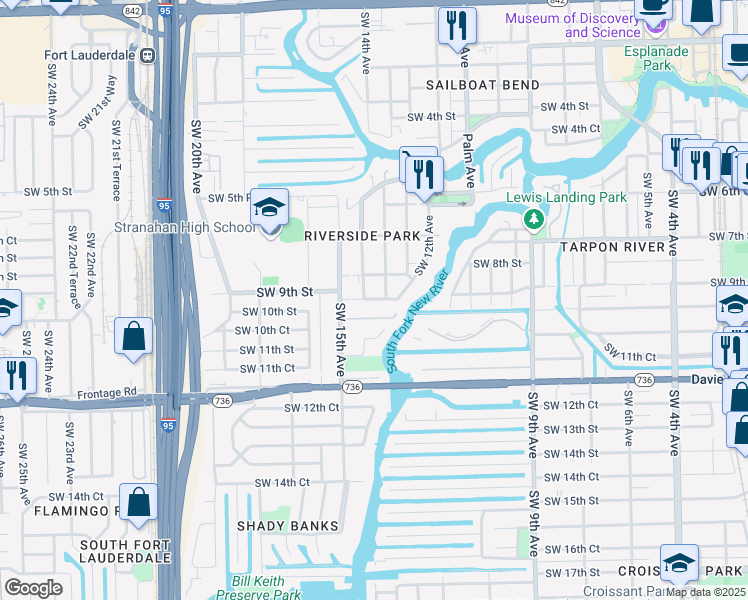 map of restaurants, bars, coffee shops, grocery stores, and more near 1410 Southwest 9th Street in Fort Lauderdale