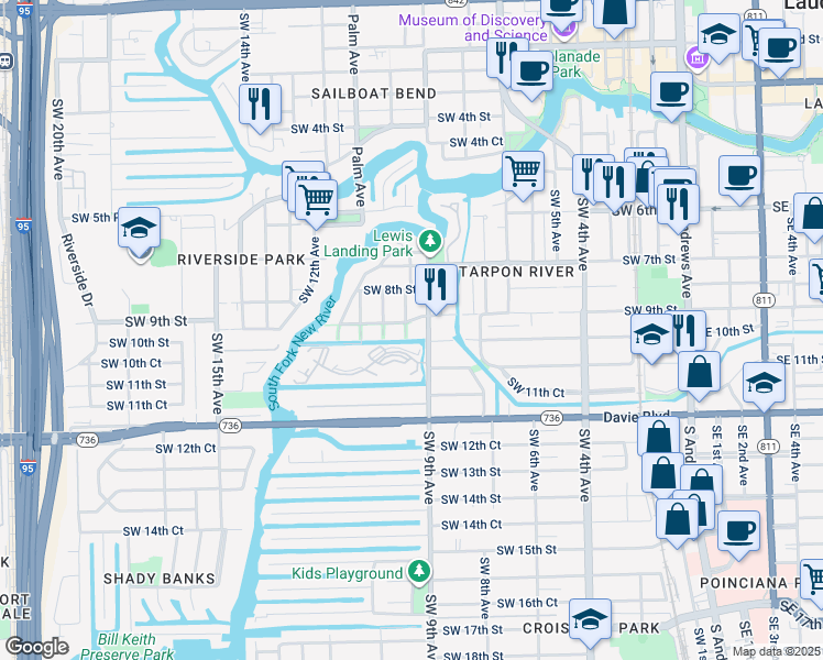 map of restaurants, bars, coffee shops, grocery stores, and more near 904 Southwest 9th Terrace in Fort Lauderdale