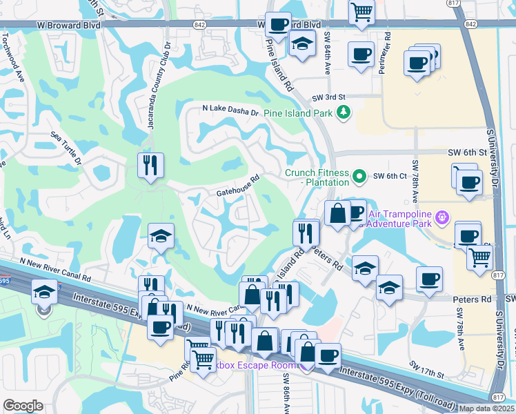 map of restaurants, bars, coffee shops, grocery stores, and more near 720 East Coco Plum Circle in Plantation