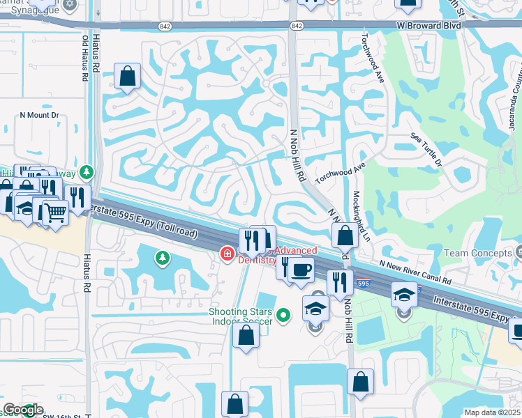 map of restaurants, bars, coffee shops, grocery stores, and more near 701 Baldwin Palm Avenue in Plantation