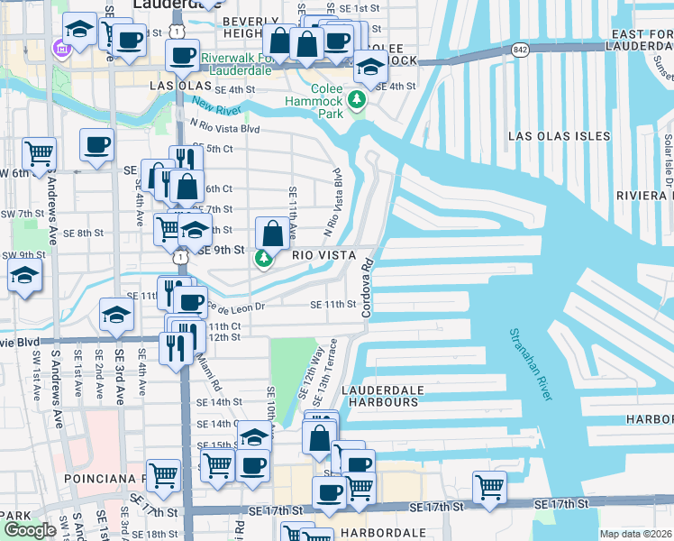 map of restaurants, bars, coffee shops, grocery stores, and more near in Fort Lauderdale