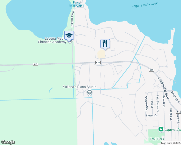 map of restaurants, bars, coffee shops, grocery stores, and more near 21 Torrey Pines Drive in Laguna Vista