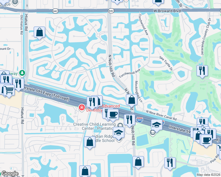 map of restaurants, bars, coffee shops, grocery stores, and more near 10241 Key Plum Street in Plantation