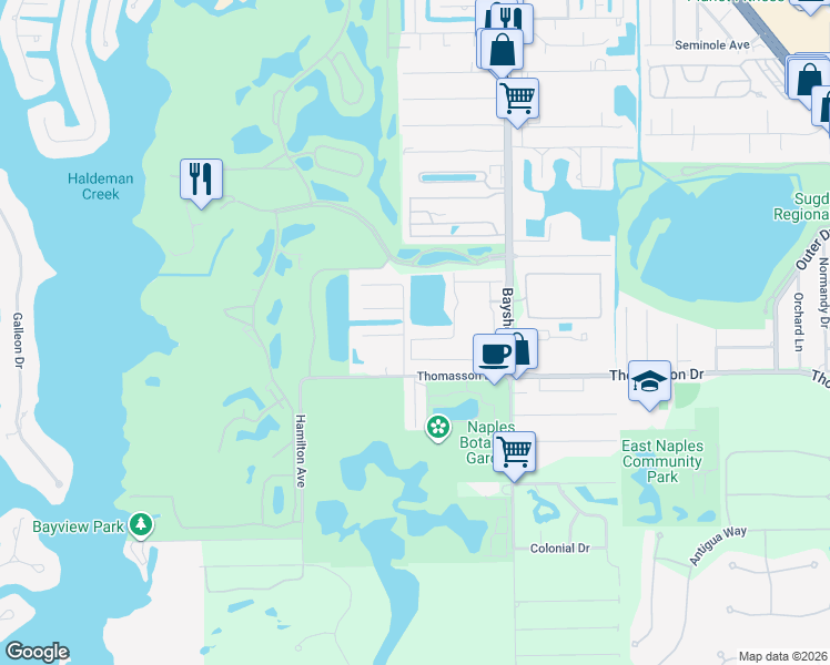map of restaurants, bars, coffee shops, grocery stores, and more near 2480 Florida Avenue in Naples