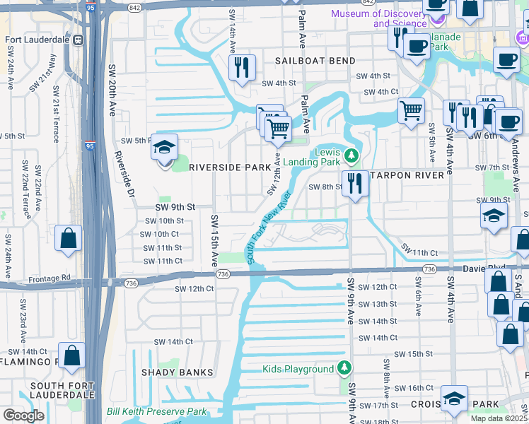 map of restaurants, bars, coffee shops, grocery stores, and more near 816 Southwest 12th Avenue in Fort Lauderdale