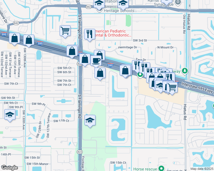 map of restaurants, bars, coffee shops, grocery stores, and more near 817 Southwest 120th Way in Davie