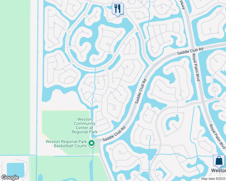 map of restaurants, bars, coffee shops, grocery stores, and more near 1001 Nandina Drive in Weston