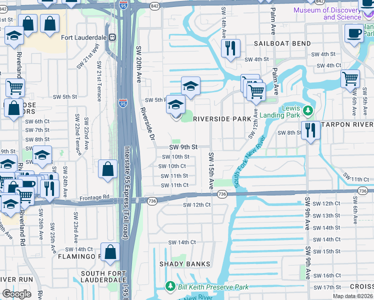 map of restaurants, bars, coffee shops, grocery stores, and more near 1600 Southwest 9th Street in Fort Lauderdale