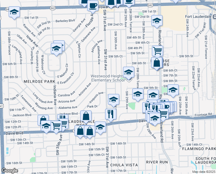 map of restaurants, bars, coffee shops, grocery stores, and more near 3041 Southwest 9th Street in Fort Lauderdale