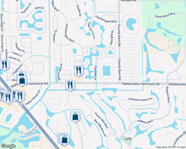 map of restaurants, bars, coffee shops, grocery stores, and more near 4640 Chantelle Drive in Naples