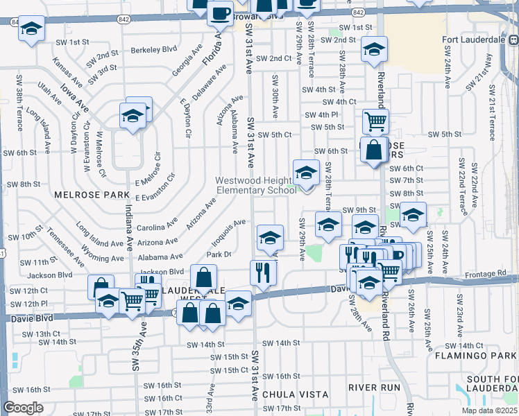 map of restaurants, bars, coffee shops, grocery stores, and more near 3041 Southwest 9th Street in Fort Lauderdale