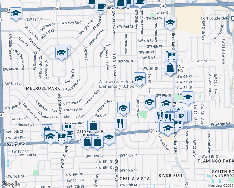 map of restaurants, bars, coffee shops, grocery stores, and more near 3041 Southwest 9th Street in Fort Lauderdale