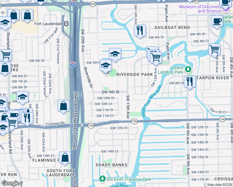 map of restaurants, bars, coffee shops, grocery stores, and more near 1600 Southwest 9th Street in Fort Lauderdale