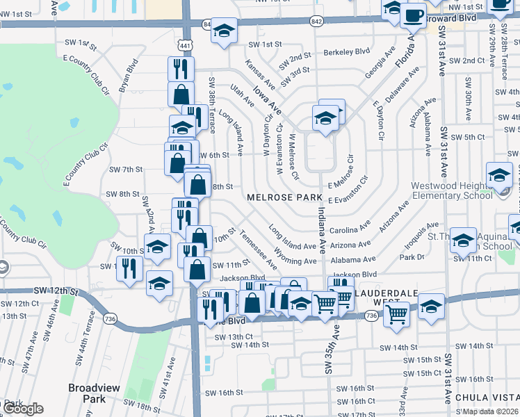 map of restaurants, bars, coffee shops, grocery stores, and more near 1000 Long Island Avenue in Fort Lauderdale