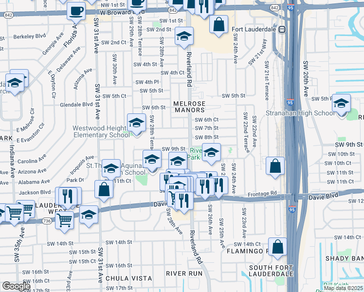 map of restaurants, bars, coffee shops, grocery stores, and more near 891 Southwest 27th Avenue in Fort Lauderdale