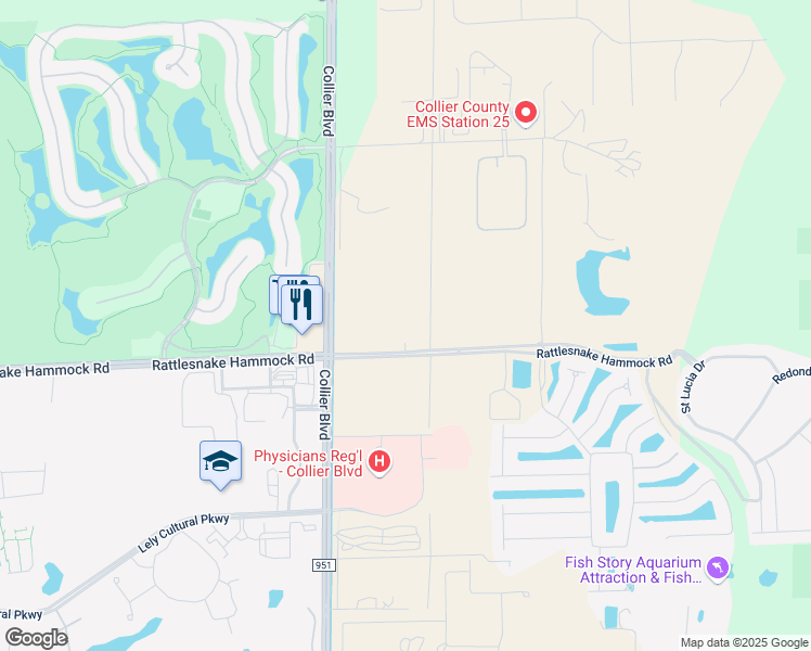 map of restaurants, bars, coffee shops, grocery stores, and more near 8518 Collier Boulevard in Naples