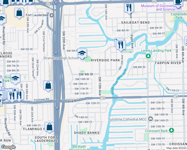 map of restaurants, bars, coffee shops, grocery stores, and more near 901 Southwest 15th Terrace in Fort Lauderdale