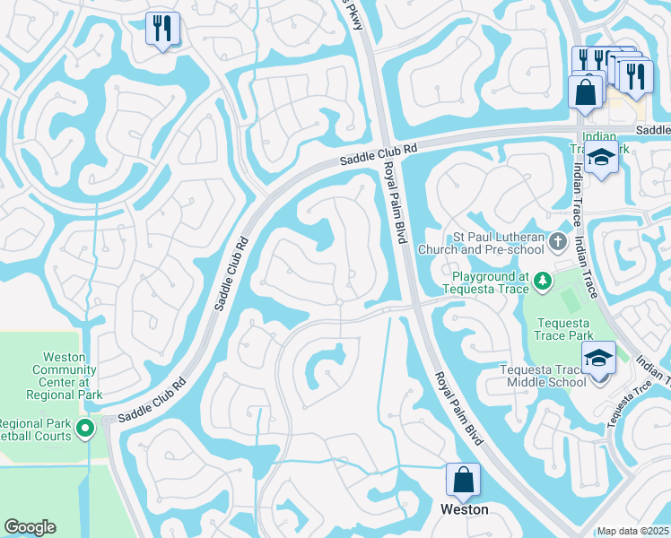 map of restaurants, bars, coffee shops, grocery stores, and more near 1837 Victoria Pointe Circle in Weston