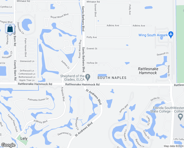 map of restaurants, bars, coffee shops, grocery stores, and more near 6088 Huntington Woods Drive in Naples