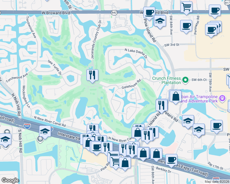 map of restaurants, bars, coffee shops, grocery stores, and more near 709 Southwest 89th Avenue in Plantation