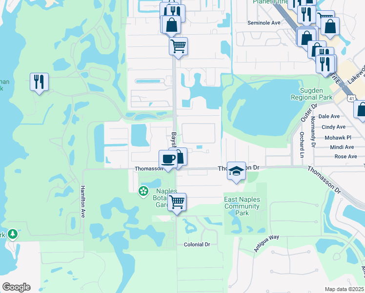 map of restaurants, bars, coffee shops, grocery stores, and more near 4531 Botanical Place Circle in Naples