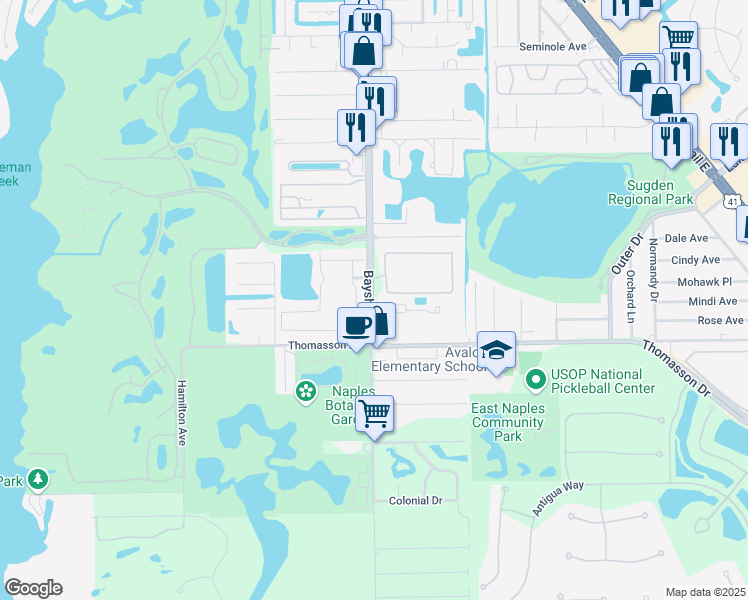 map of restaurants, bars, coffee shops, grocery stores, and more near 4531 Botanical Place Circle in Naples