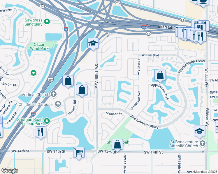 map of restaurants, bars, coffee shops, grocery stores, and more near 745 Briarwood Terrace in Davie