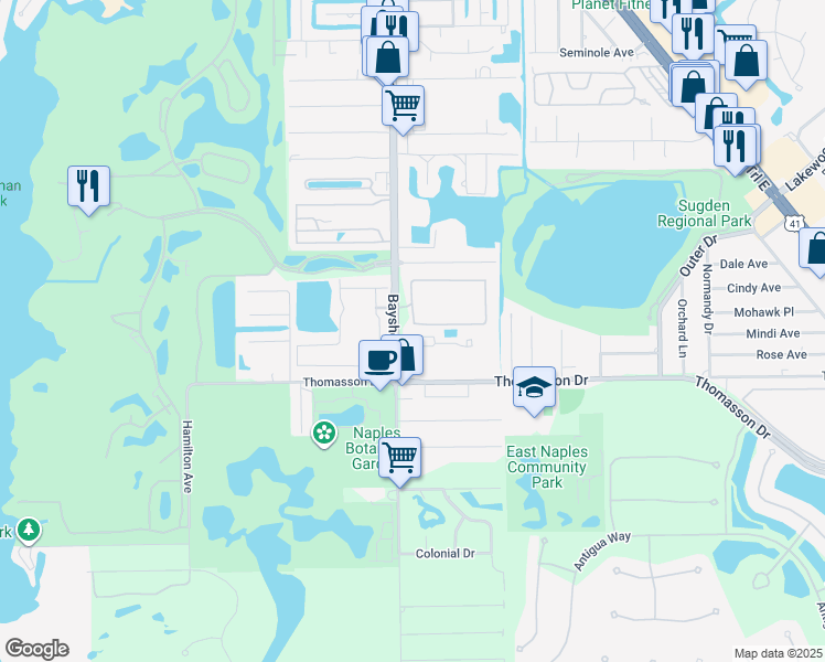 map of restaurants, bars, coffee shops, grocery stores, and more near 4531 Botanical Place Circle in Naples