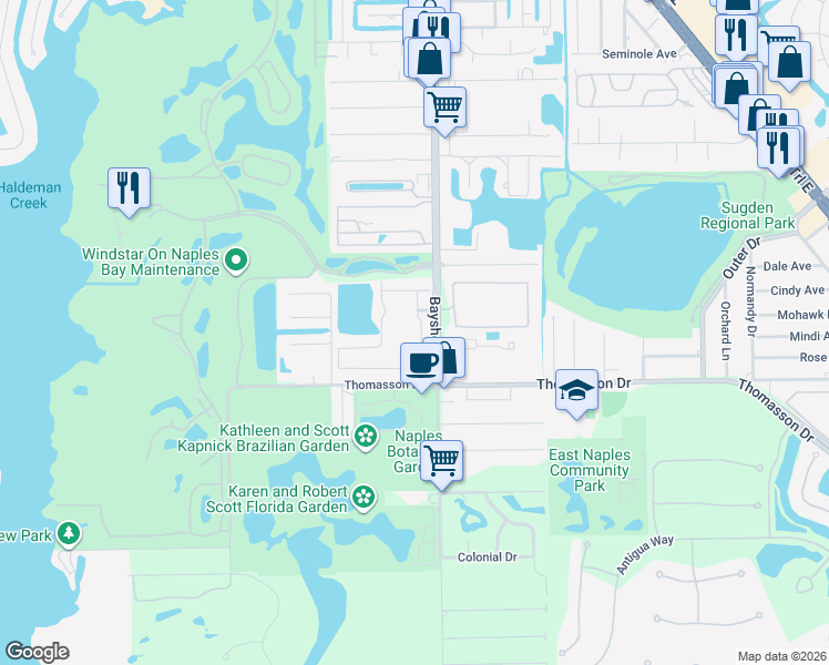 map of restaurants, bars, coffee shops, grocery stores, and more near 2765 Thomasson Drive in Naples