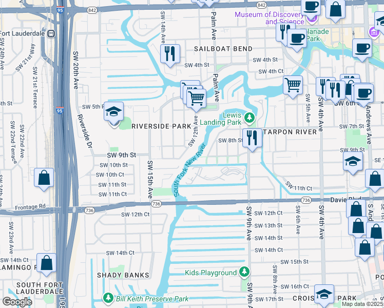 map of restaurants, bars, coffee shops, grocery stores, and more near 816 Southwest 12th Avenue in Fort Lauderdale