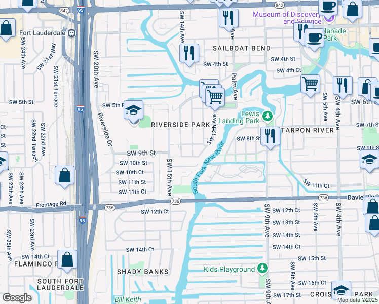 map of restaurants, bars, coffee shops, grocery stores, and more near 1410 Southwest 9th Street in Fort Lauderdale