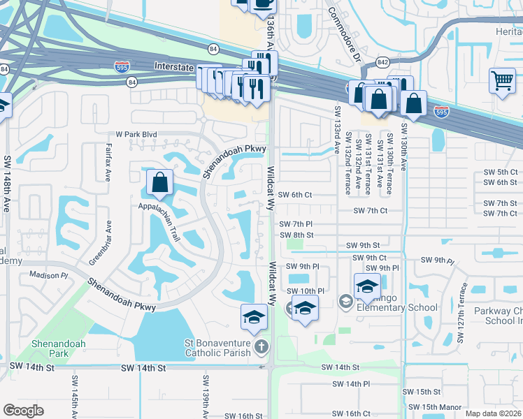 map of restaurants, bars, coffee shops, grocery stores, and more near 755 Cumberland Terrace in Davie