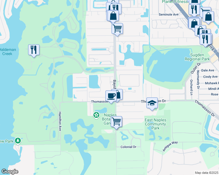 map of restaurants, bars, coffee shops, grocery stores, and more near 2765 Thomasson Drive in Naples