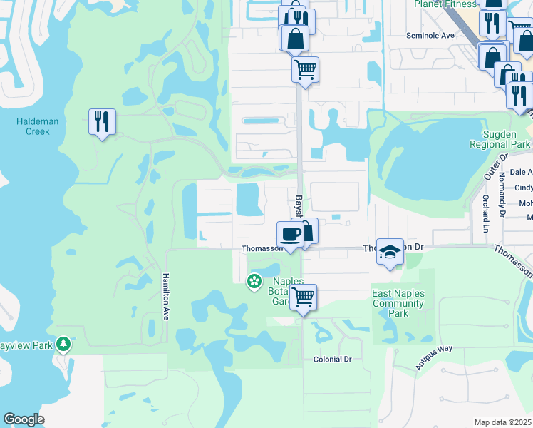 map of restaurants, bars, coffee shops, grocery stores, and more near 4580 Bayshore Drive in Naples