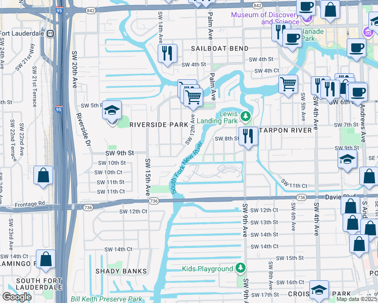 map of restaurants, bars, coffee shops, grocery stores, and more near 816 Southwest 12th Avenue in Fort Lauderdale
