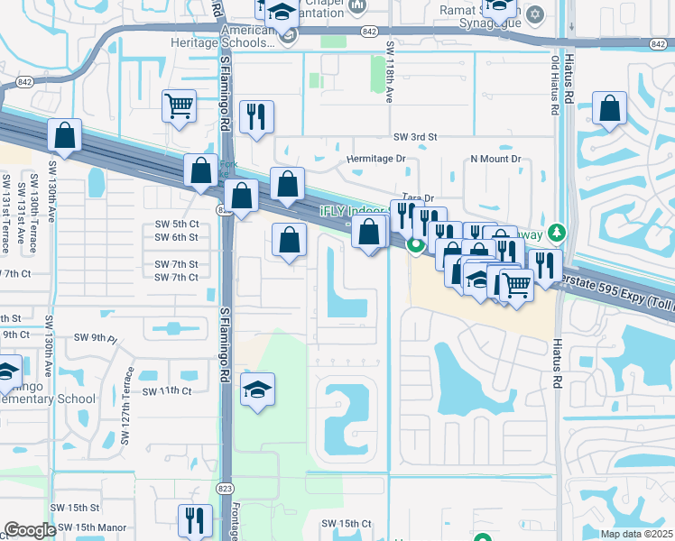 map of restaurants, bars, coffee shops, grocery stores, and more near 817 Southwest 119th Way in Davie