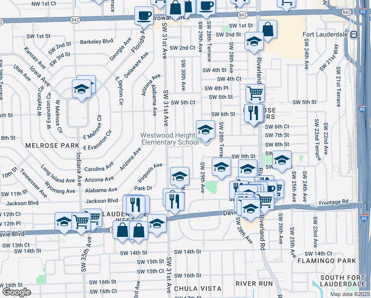 map of restaurants, bars, coffee shops, grocery stores, and more near 800 Southwest 30th Avenue in Fort Lauderdale