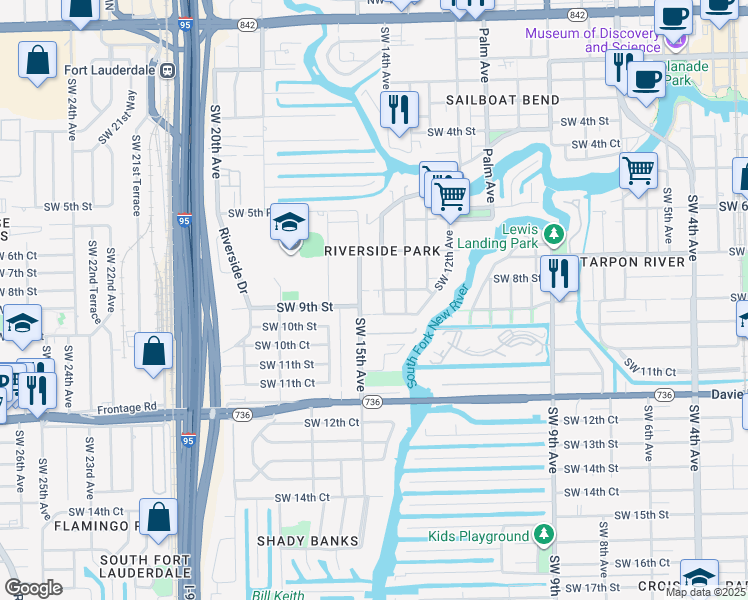 map of restaurants, bars, coffee shops, grocery stores, and more near 809 Southwest 14th Terrace in Fort Lauderdale
