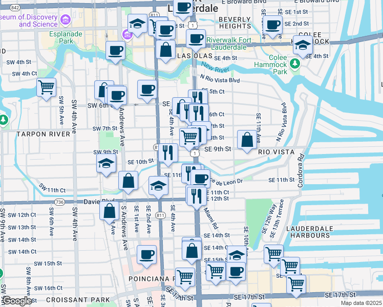 map of restaurants, bars, coffee shops, grocery stores, and more near 995 South Federal Highway in Fort Lauderdale