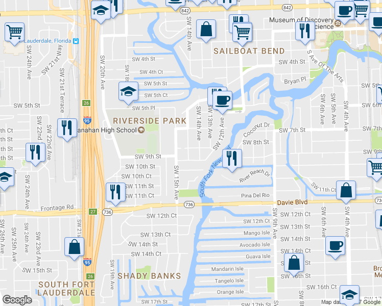map of restaurants, bars, coffee shops, grocery stores, and more near 1410 Southwest 9th Street in Fort Lauderdale