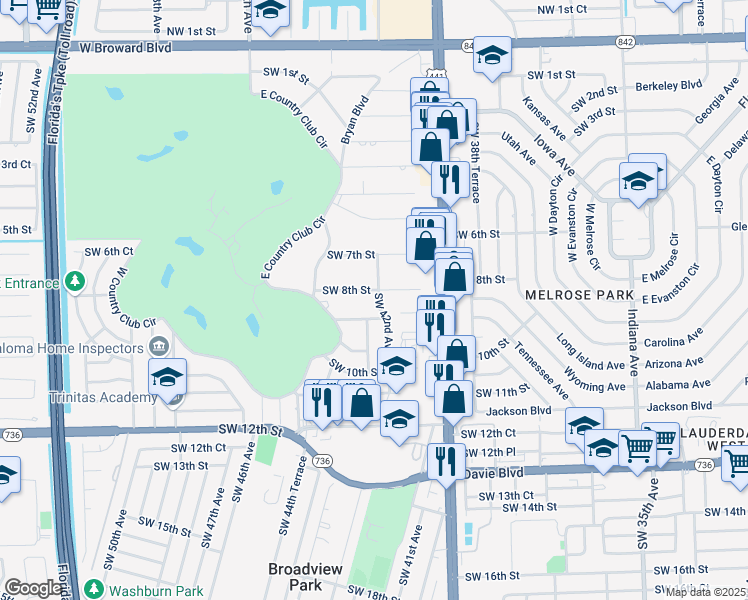 map of restaurants, bars, coffee shops, grocery stores, and more near 4211 Southwest 9th Street in Plantation