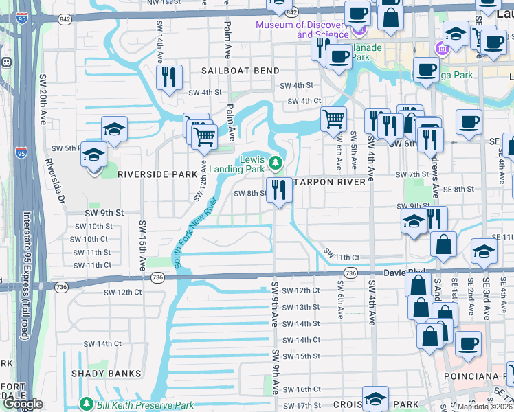 map of restaurants, bars, coffee shops, grocery stores, and more near 904 Southwest 9th Terrace in Fort Lauderdale