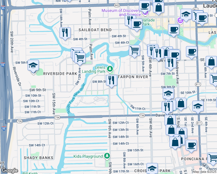 map of restaurants, bars, coffee shops, grocery stores, and more near 904 Southwest 9th Terrace in Fort Lauderdale